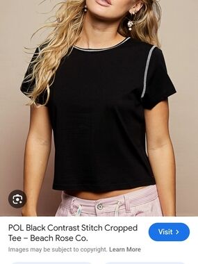 POL Black Cropped Tee with Contrast Stitch